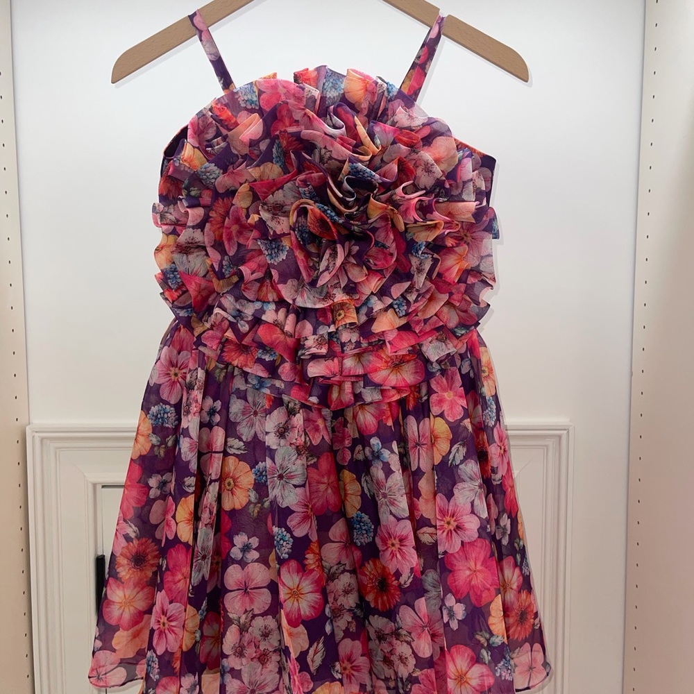 Elegant Floral Kids Dress in Purple and Pink